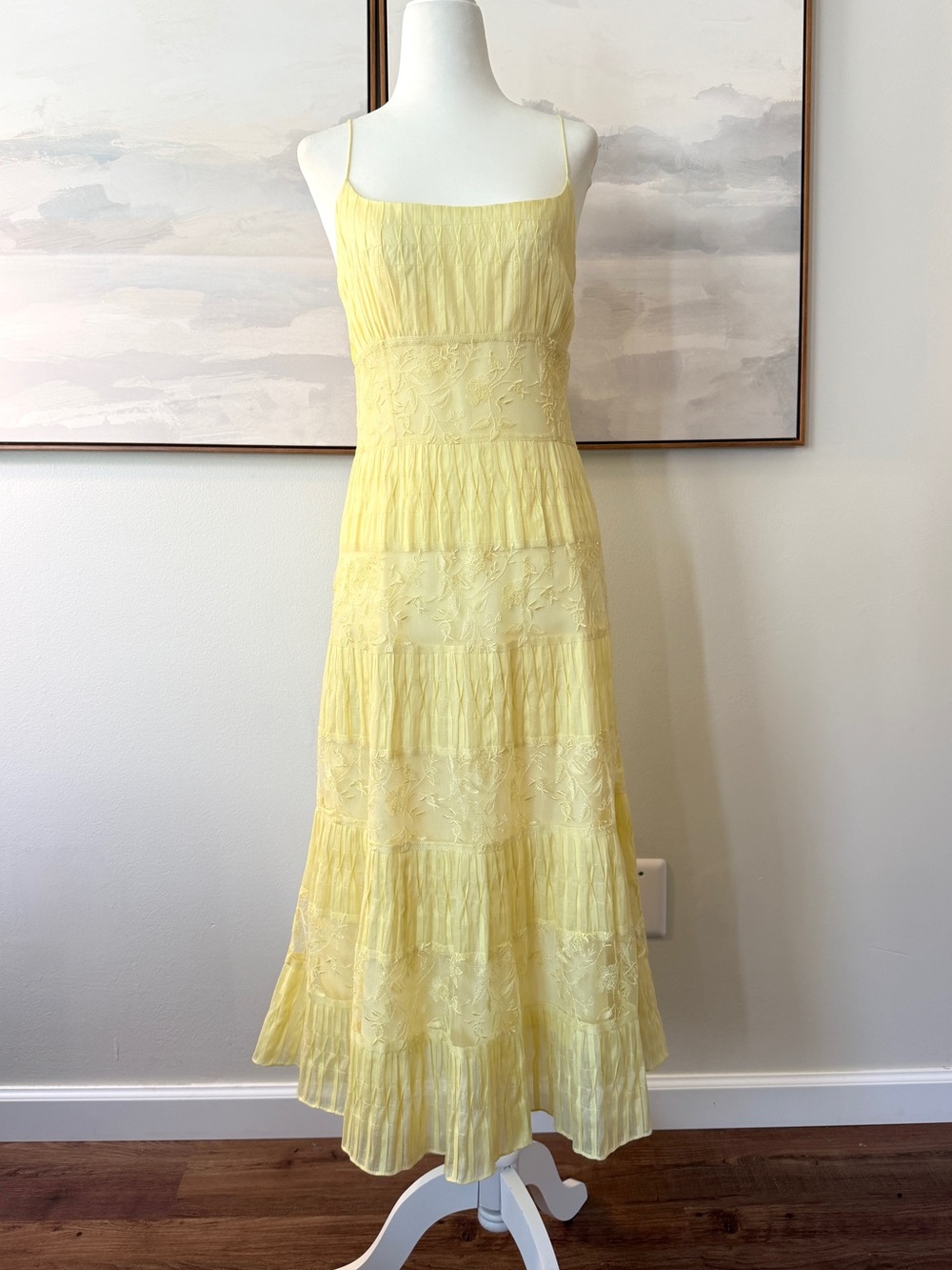 Ann Taylor Stunning Yellow Lace-Overlay Sleeveless Midi Dress